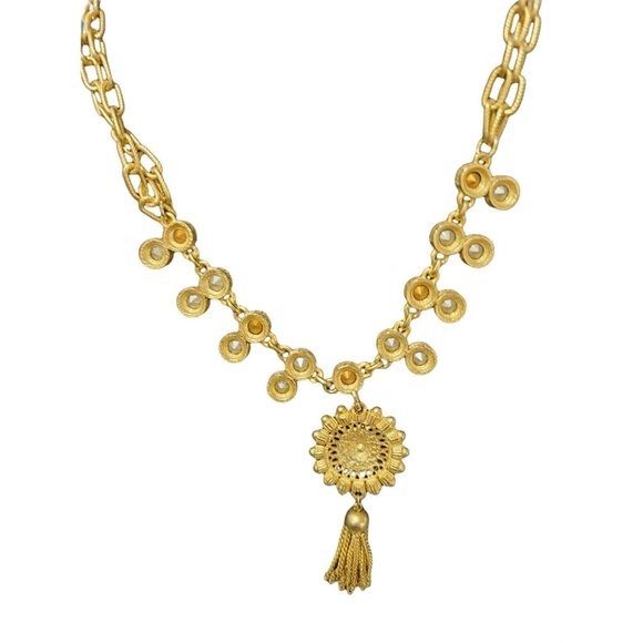 Victorian Inspired ROSA FLORES Gold tone Red and orange Pendant Necklace - Picture 9 of 12